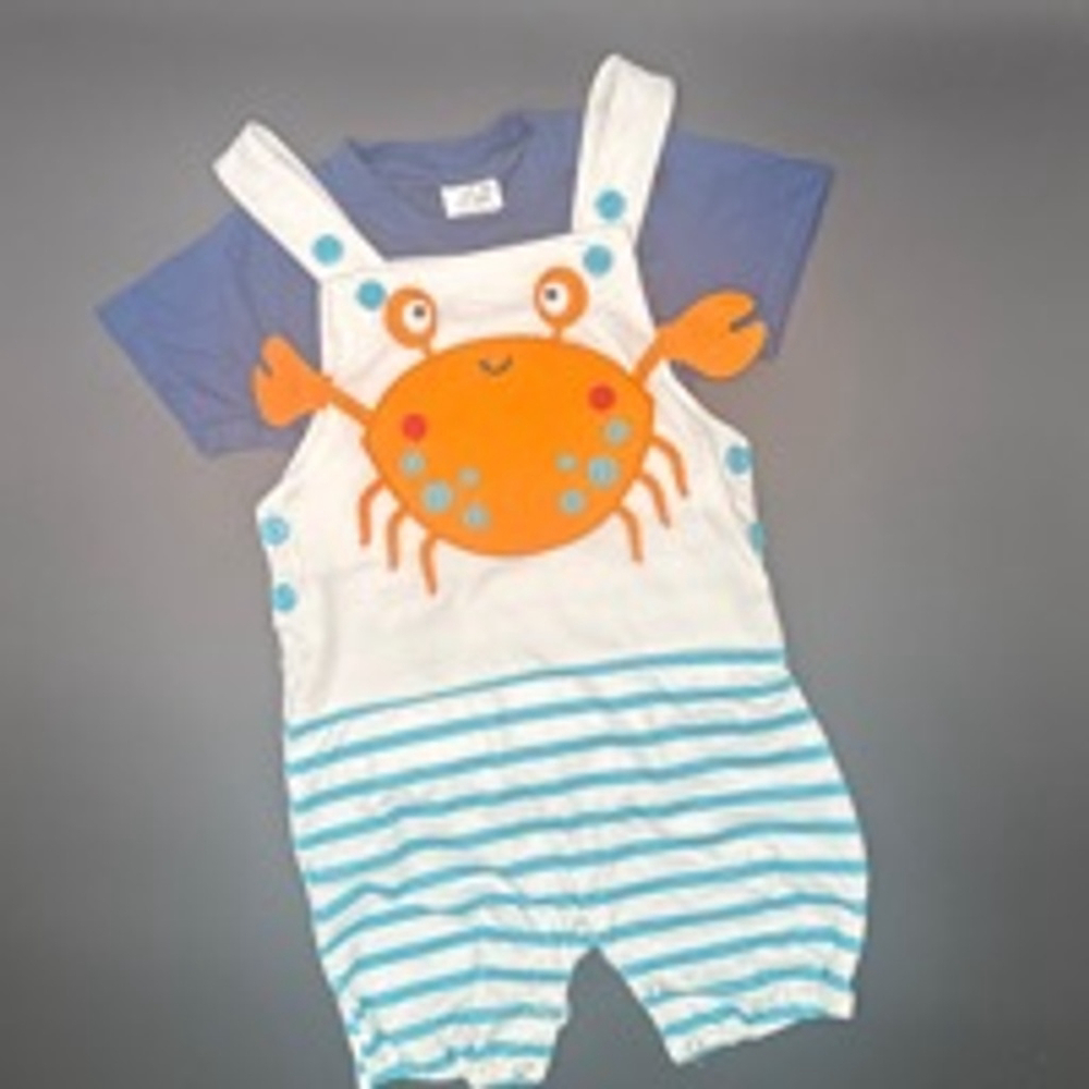 Baby Boy Crab 2pc JonJon 12-18M White Blue Stripes